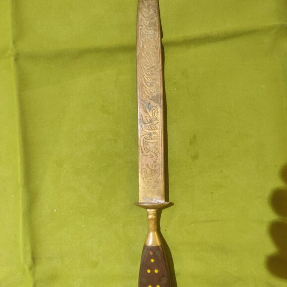 VINTAGE INDO-PERSIAN MIDDLE EAST TURKISH ENGRAVED FIGHTING KNIFE DAGGER KINDJAL - Picture 6 of 9